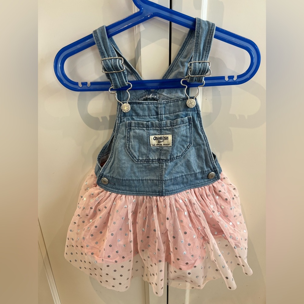 OshKosh B'gosh dress Denim overalls with pink sparkle 18m